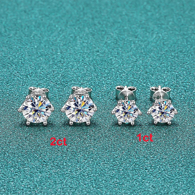 BIJOX STORY Women's Moissanite Screw Stud Earrings D Color 925 Sterling Silver 6 Prong Diamond Wedding Fine Jewelry