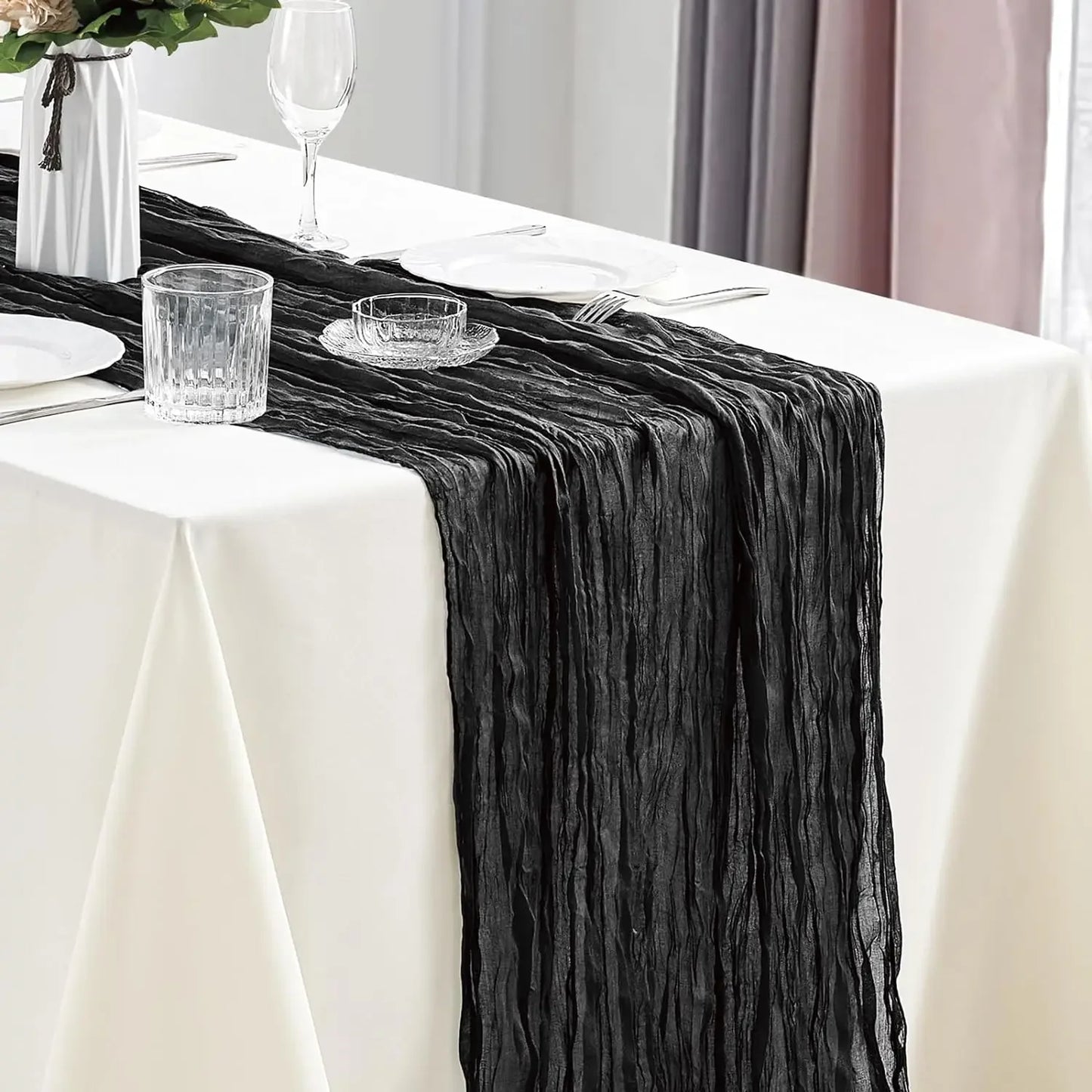 Boho Cheesecloth Table Runner, Semi-Sheer Gauze Fabric Rustic TableRunner for Wedding Bridal Shower Party Banquet