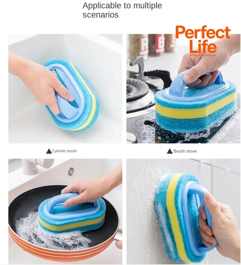 Pot Washing Kitchen Cleaning Brush with Handle - Pot Washing High-Density Thick Scouring Pad Ceramic Tile Wall Cleaning Brush