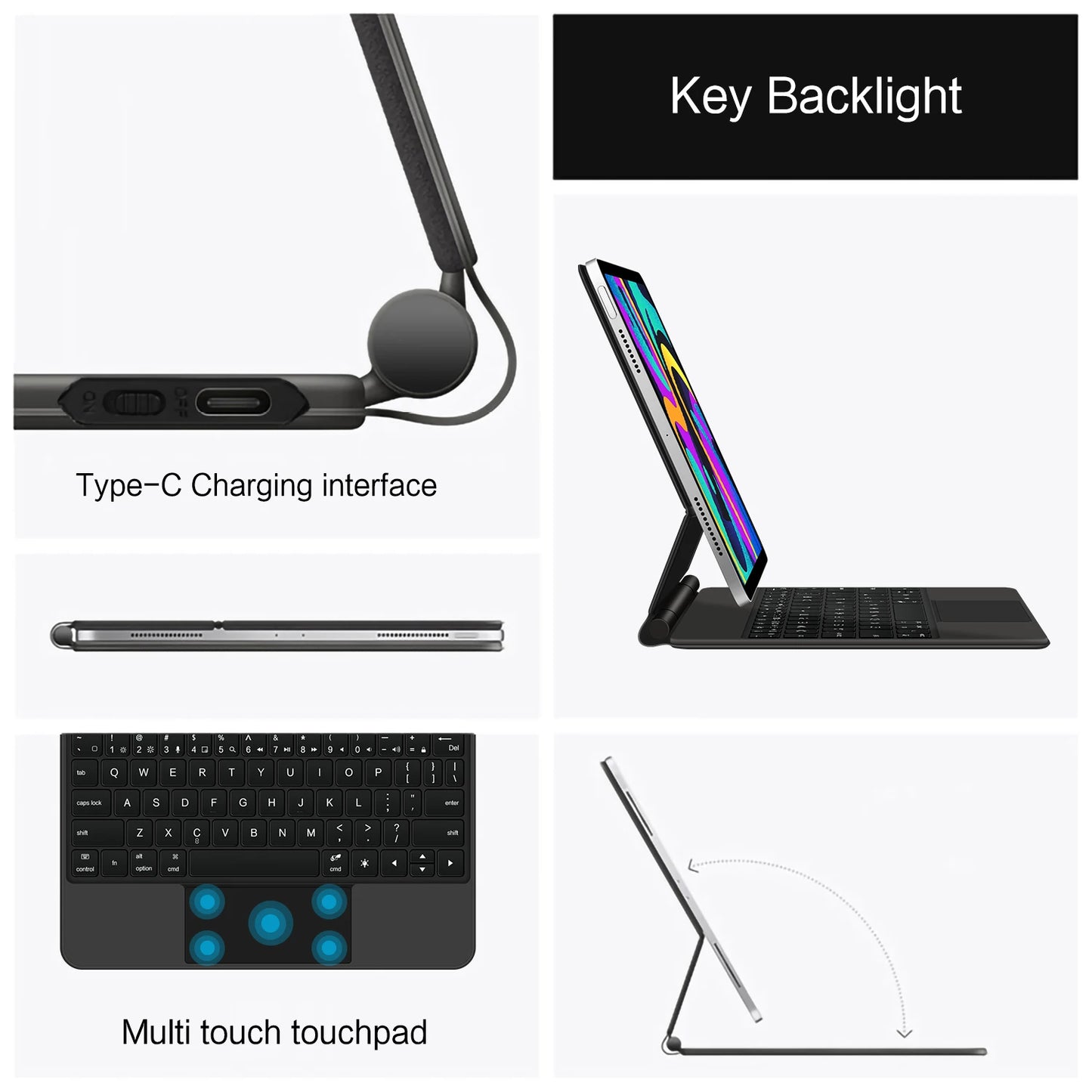 Keyboard Case For iPad A16 11 inch 2025 11th 10th generation Magic Smart Cover Folio Magnetic A3354 A3355 Multi-touch Backlight