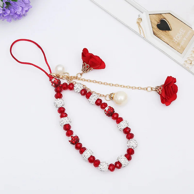 Short Mobile Phone Hanging Rope Creative Gypsum Flower Bracelet Wrist Rope Crystal Phone Case Pendant Fflower Pendant For Women