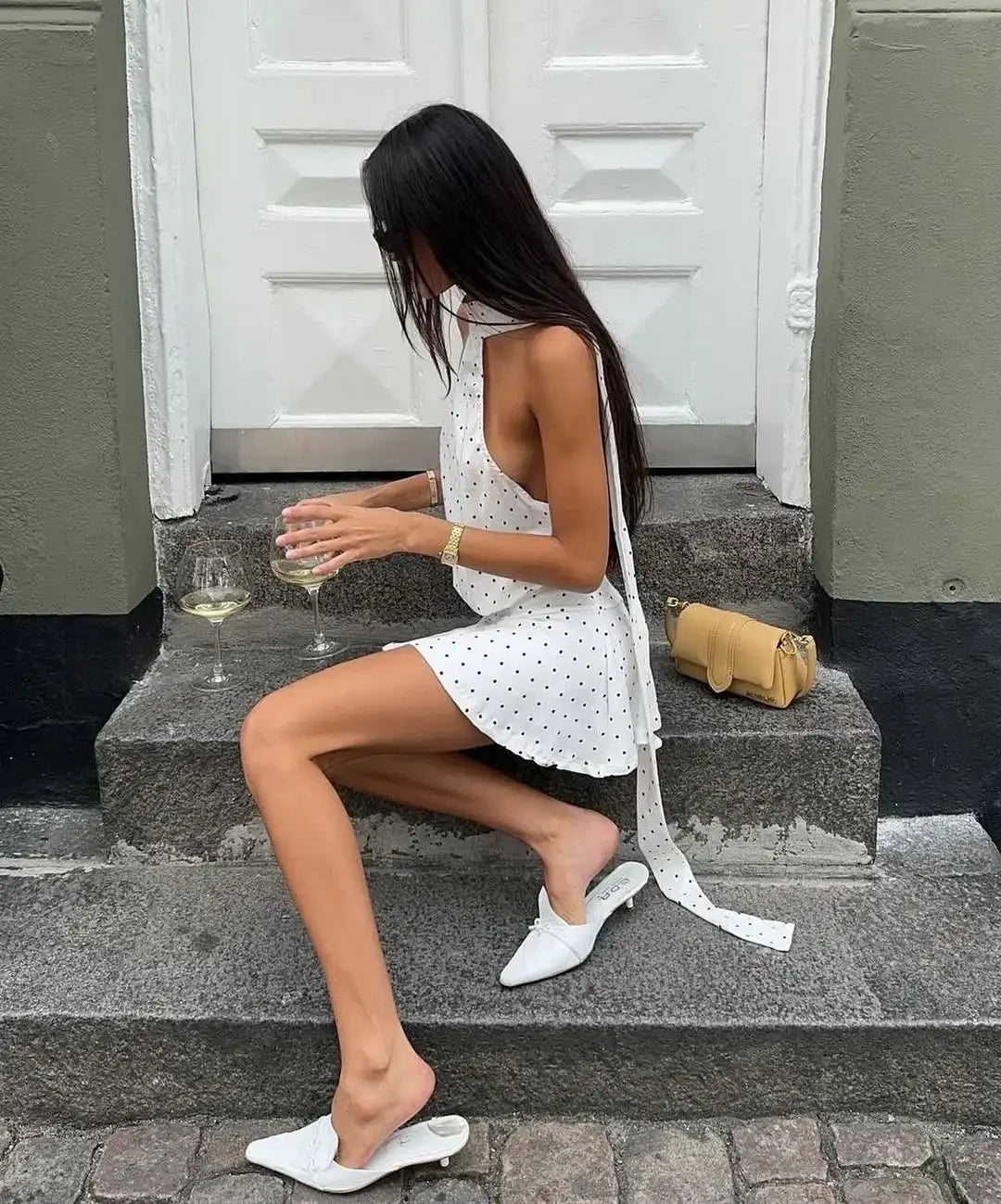 Tuularose Fashion Polka Dot Dress Vintage High Waist Sleeveless Backless Neck Lace-up Dress Sexy Party Luxury Women Dresses Y2k