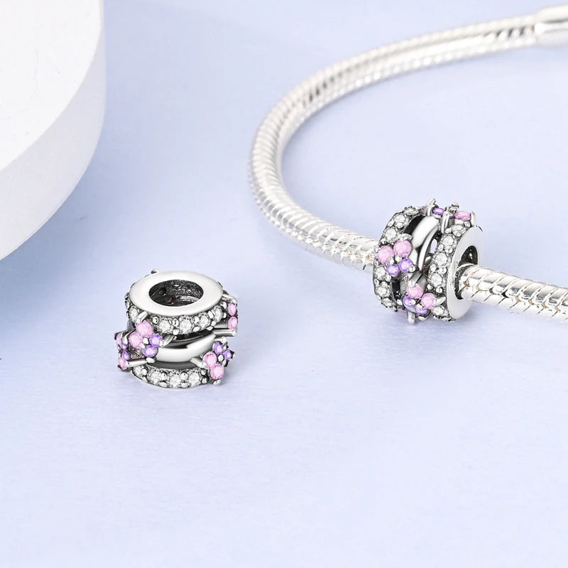Pink Charms Original 925 Sterling Silver Heart Bow Perfume Bottle Charms Beads Pendants Fit Bracelet DIY Women Jewelry Making