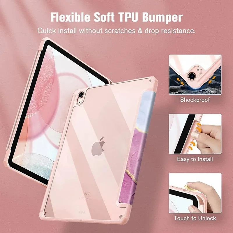 Smart PU Case for iPad Air 4th 5th iPad 10th 10.9 Funda iPad Pro air 12th 11th 11" 7th 8th 9th 10.2 2 9.7 10.5 Transparent Cover