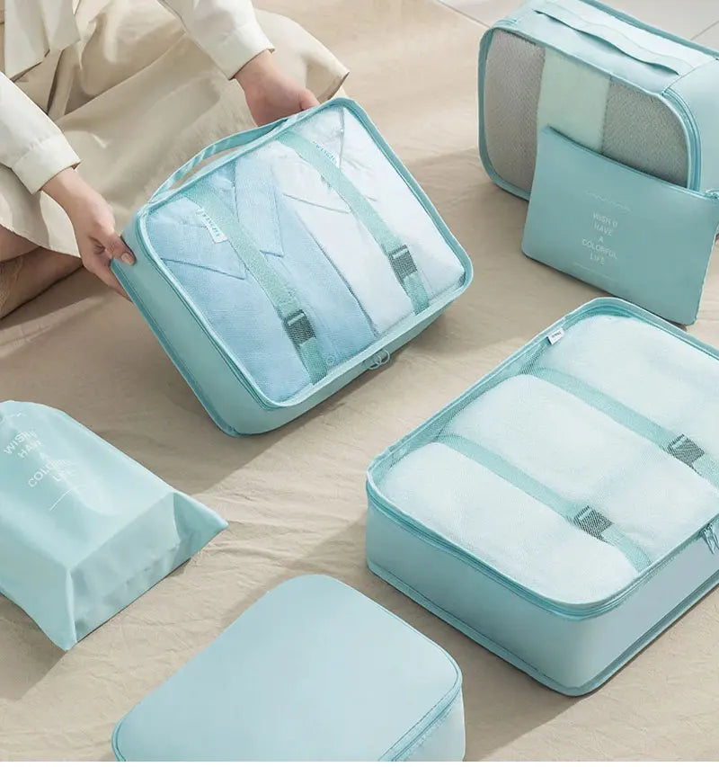 10/7 Pcs Set Travel Organizer Storage Bags Suitcase Packing Cubes Cases Portable Wardrobe Luggage Clothes Shoe Pouch Fold