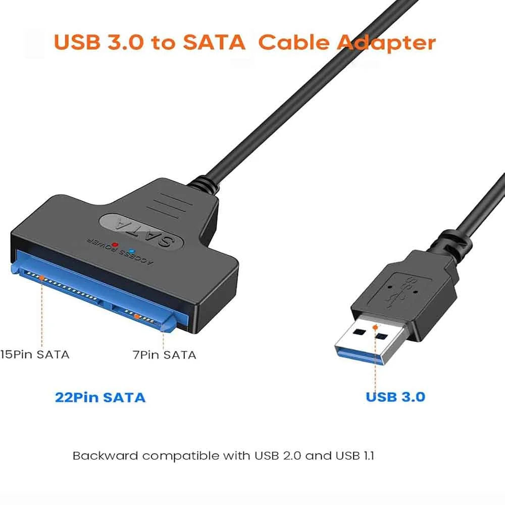 For 2.5 inch Hard Drive HDD/SSD Data Transfer SATA to USB 3.0 Adapter Cable, External Hard Drive Converter Support UASP (Black)