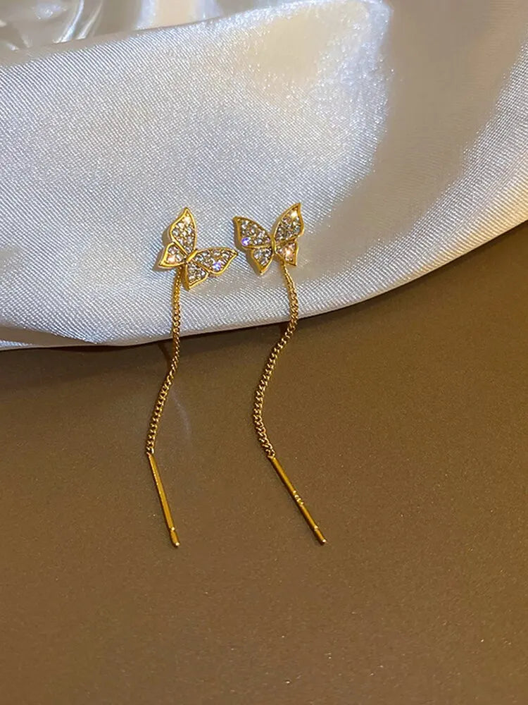 Butterfly Earrings For Women Sparkly Rhinestone Long Tassel Earrings Heart Drop Earrings Wedding Party Jewelry Valentine Gifts C
