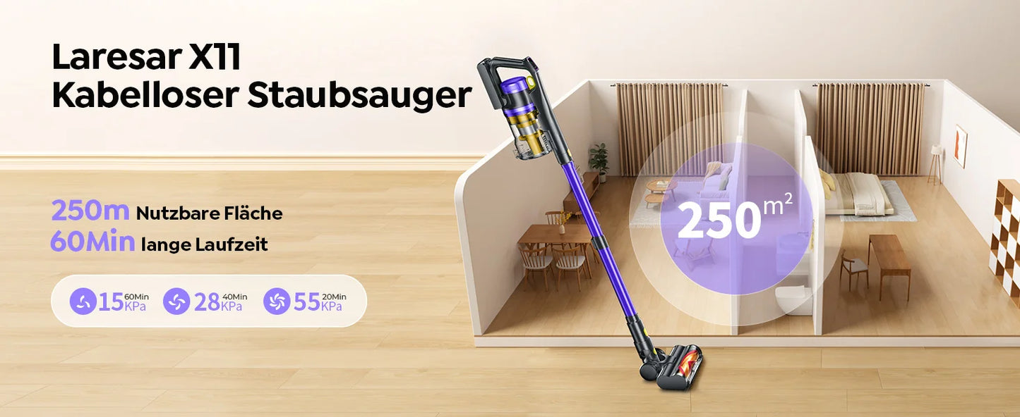 Laresar X11 Wireless vacuum cleaner 550W 55000PA Suction Makes Handheld Smart Home Dust mug 60 Minutes Running Time 3 PCs Filte Set