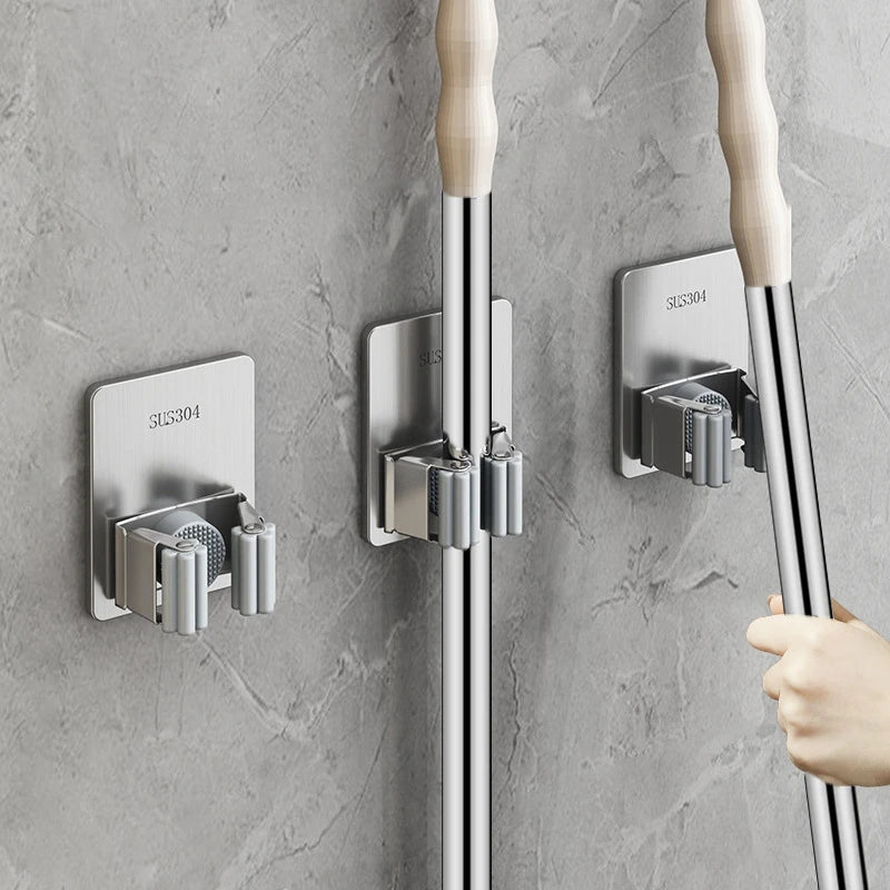 Adhesive Wall Multi-Purpose Hooks for Kitchen & Bathroom Easy Hang No Drill Required Mop And Broom Hanger Home Organizer