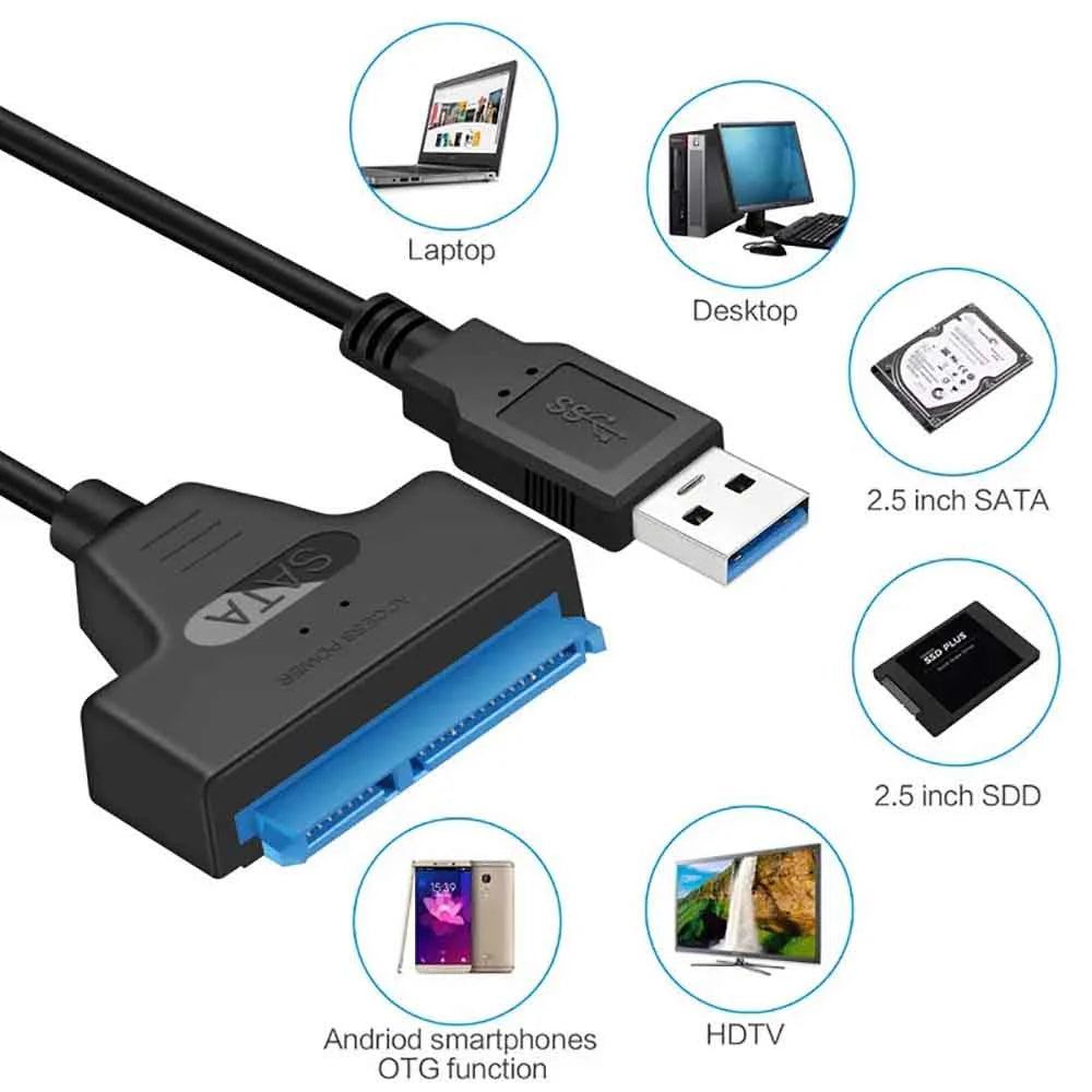 For 2.5 inch Hard Drive HDD/SSD Data Transfer SATA to USB 3.0 Adapter Cable, External Hard Drive Converter Support UASP (Black)