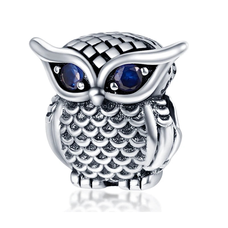 925 Silver Color Mushroom Owl Cat Bone Animal Charms Beads Fit Pandach 925 Original Bracelets Fine DIY Birthday Jewelry Gifts