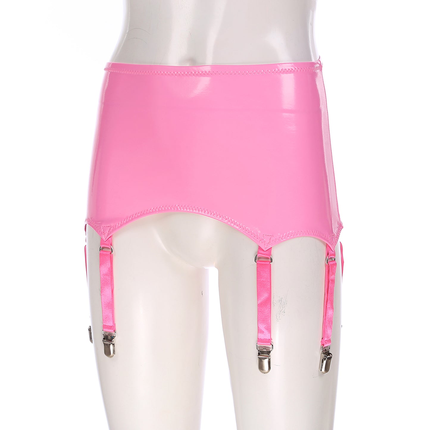 Womens Garters Latex Skirts Suspender Garters Belt Wet Look Patent Leather Mini Skirts Garters with Metal Clips Clubwear Costume