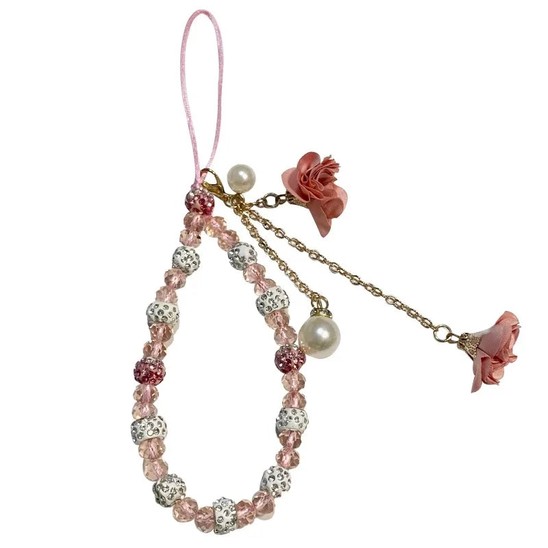 Short Mobile Phone Hanging Rope Creative Gypsum Flower Bracelet Wrist Rope Crystal Phone Case Pendant Fflower Pendant For Women