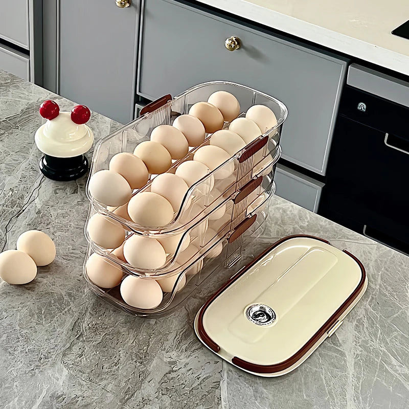 1pc egg storage box, automatic rolling refrigerator egg rack storage, hand-held egg refrigerator side door storagerack