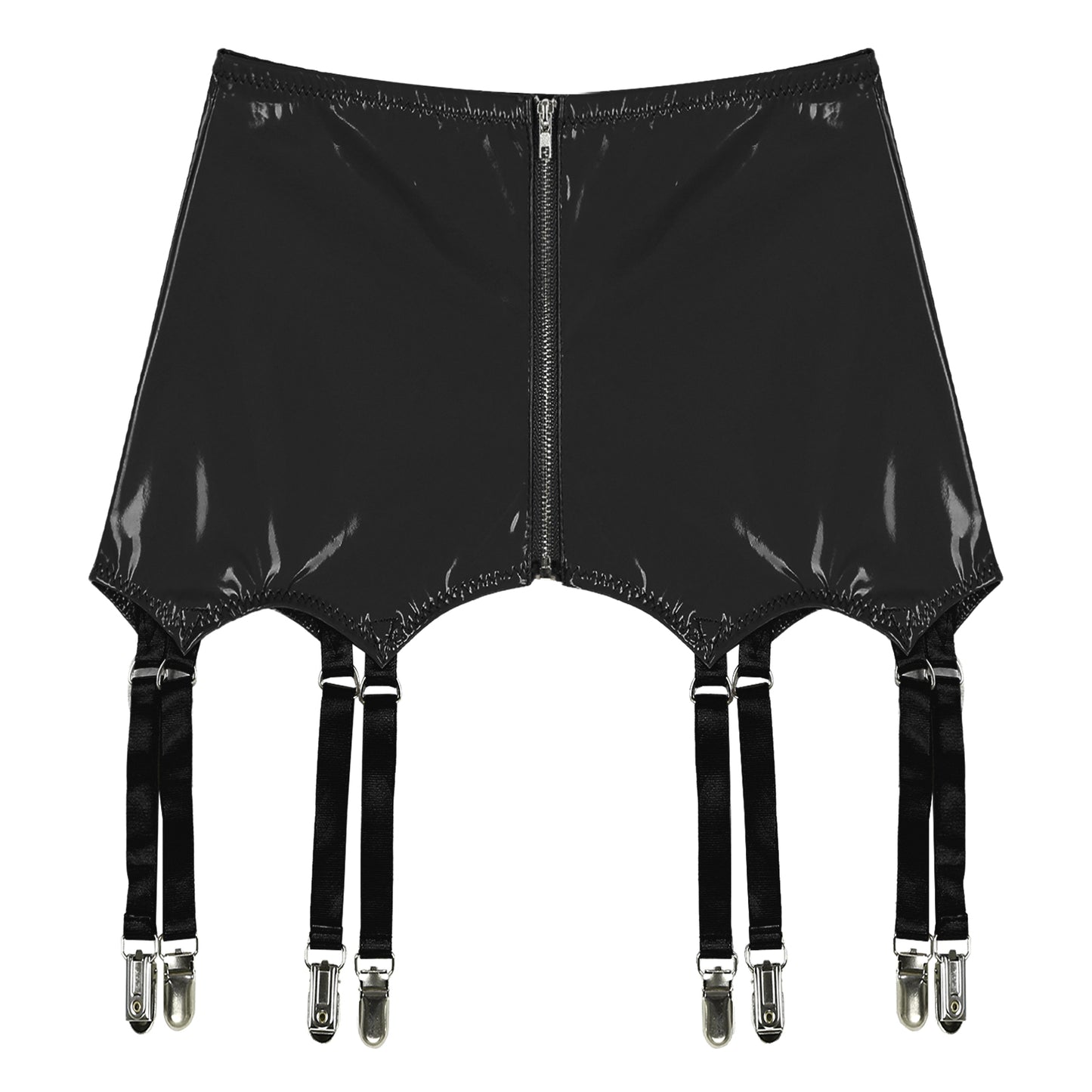 Womens Garters Latex Skirts Suspender Garters Belt Wet Look Patent Leather Mini Skirts Garters with Metal Clips Clubwear Costume