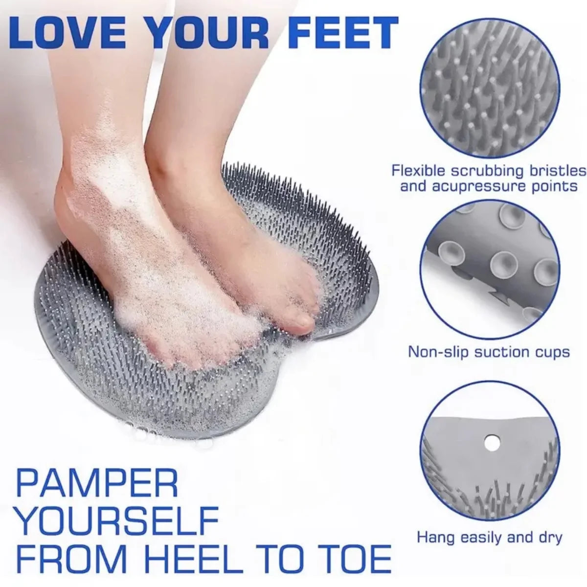 Silicone Foot Scrubber Mat, Non-Slip Shower Foot Cleaner Massager with Suction Cups