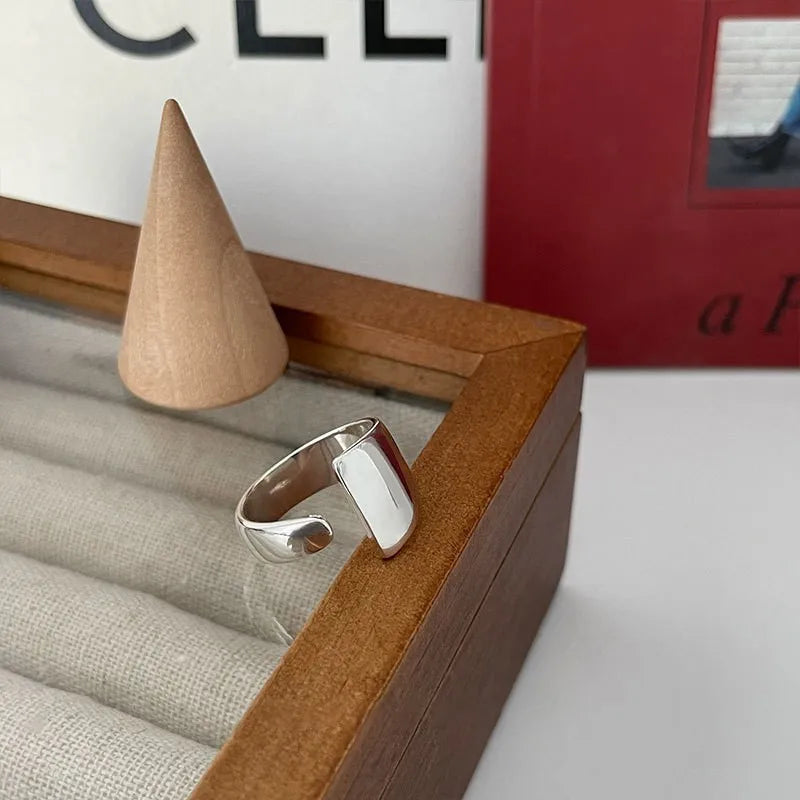 VENTFILLE 925 Sterling Silver Rings INS Fashion Hip Hop Vintage Couples Hollow Lines Punk Thai Silver Party Adjustable  Jewelry