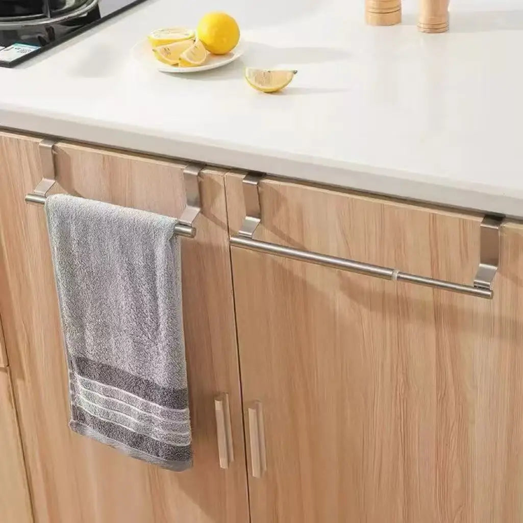 1/2Pcs Towel Rack Over Door Towel Bar Hanging Holder Stainless Steel Bathroom Kitchen Cabinet White Black Towel Rag Shelf Hanger