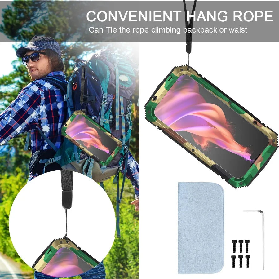 Camouflage Aluminum Metal Armor Phone Case For iPhone 13 Pro Max With Screen Tempered Glass Heavy Duty Outdoor Shockproof Cover