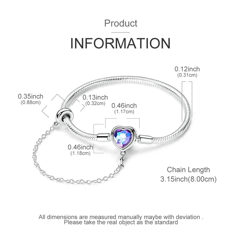 New 925 Sterling Silver Heart Shaped Zircon Snake Bone Bracelet For Women Fashion Birthday Jewelry Gift