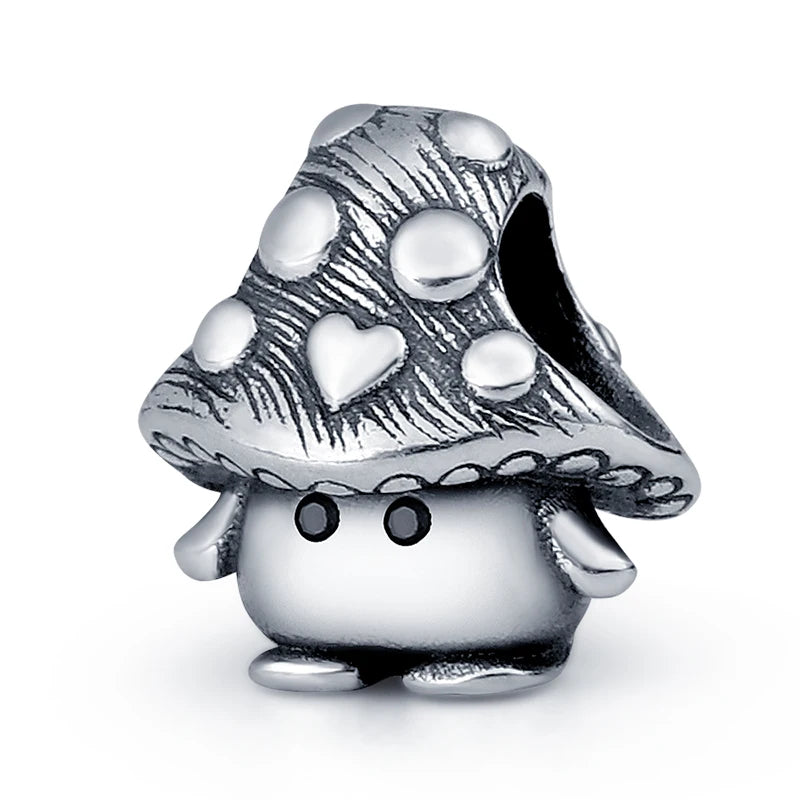 925 Silver Color Mushroom Owl Cat Bone Animal Charms Beads Fit Pandach 925 Original Bracelets Fine DIY Birthday Jewelry Gifts