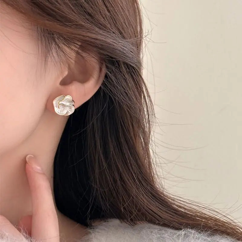 Delicate Camellia Stud Earring For Women Unique Flower Design Ear Stud Temperament White Earrings Daily Jewelry Gift