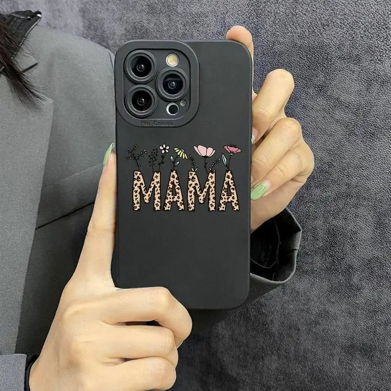 Fall Leopard-print Letter MAMA Pattern Phone Case, Anti-drop Cellphone Protective Case for IPhone 16 Pro Max 15 Pro 14Plus 13 12