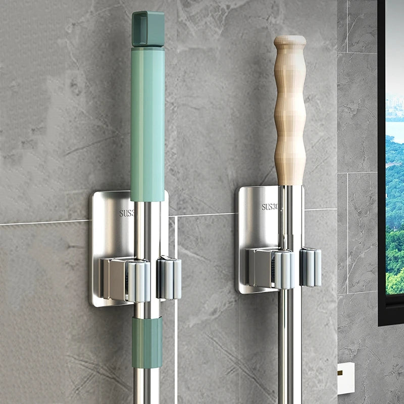 Adhesive Wall Multi-Purpose Hooks for Kitchen & Bathroom Easy Hang No Drill Required Mop And Broom Hanger Home Organizer