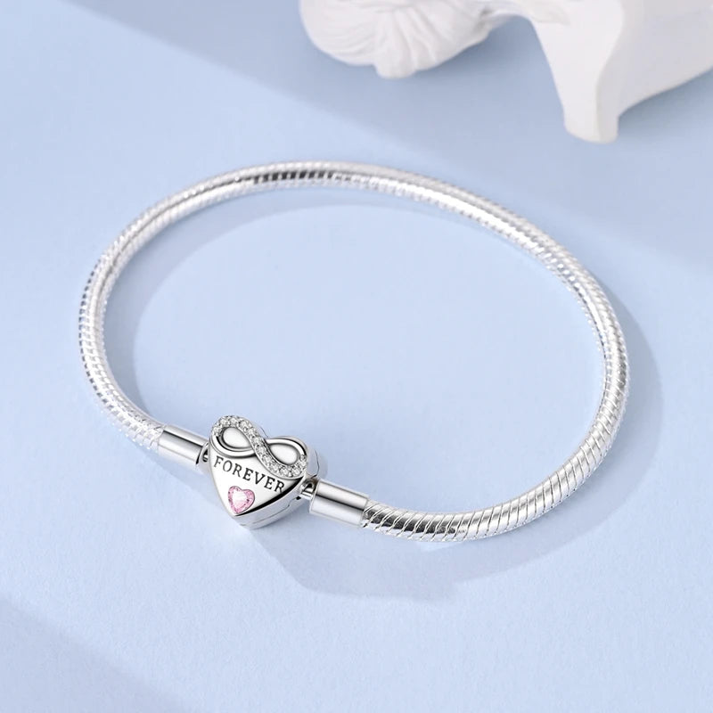 New 925 Sterling Silver Heart Shaped Zircon Snake Bone Bracelet For Women Fashion Birthday Jewelry Gift