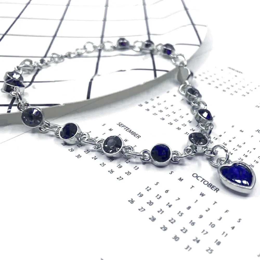 Women Silver Color Lucky Bracelet Female Blue Crystal Heart Charm Pulseras Bracelet Bridal Wedding Engagement Fine Jewelry Gift