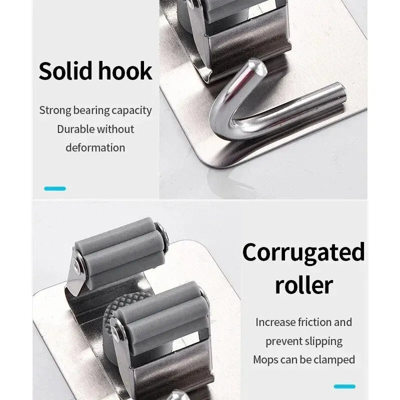 Adhesive Wall Multi-Purpose Hooks for Kitchen & Bathroom Easy Hang No Drill Required Mop And Broom Hanger Home Organizer