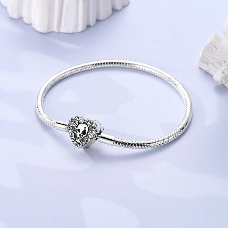 New 925 Sterling Silver Heart Shaped Zircon Snake Bone Bracelet For Women Fashion Birthday Jewelry Gift