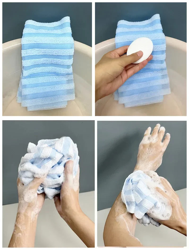 Ultra-Long Exfoliating Back Towel Antibacterial with Silver Ions Multifunctional Shower Bath Towel for Rich Foam