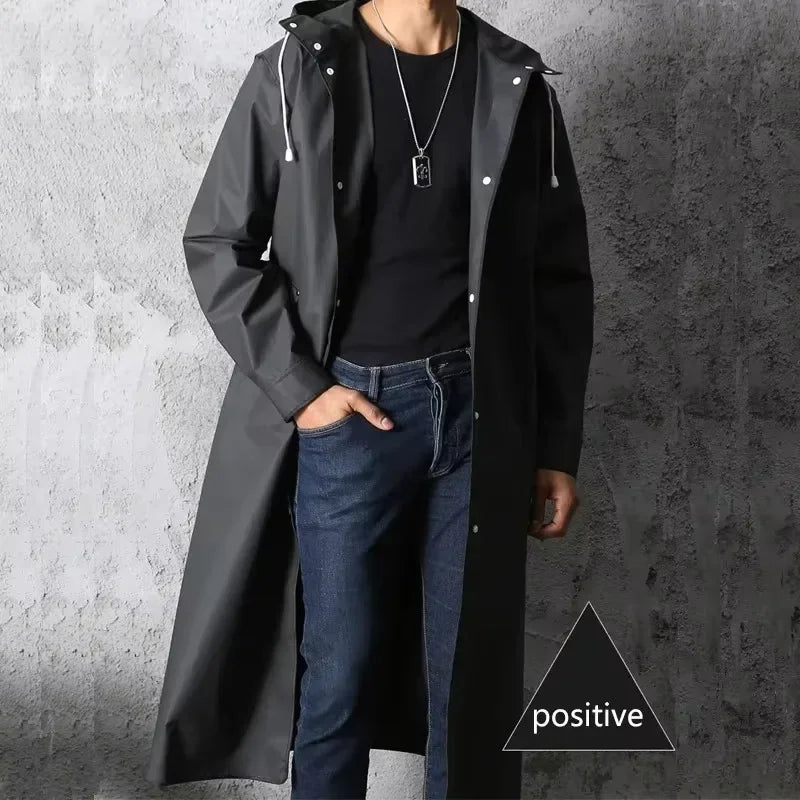 Black Fashion Waterproof Hooded Raincoat Thickened Rain Poncho for Outdoor Hiking Fishing Travel - Unisex