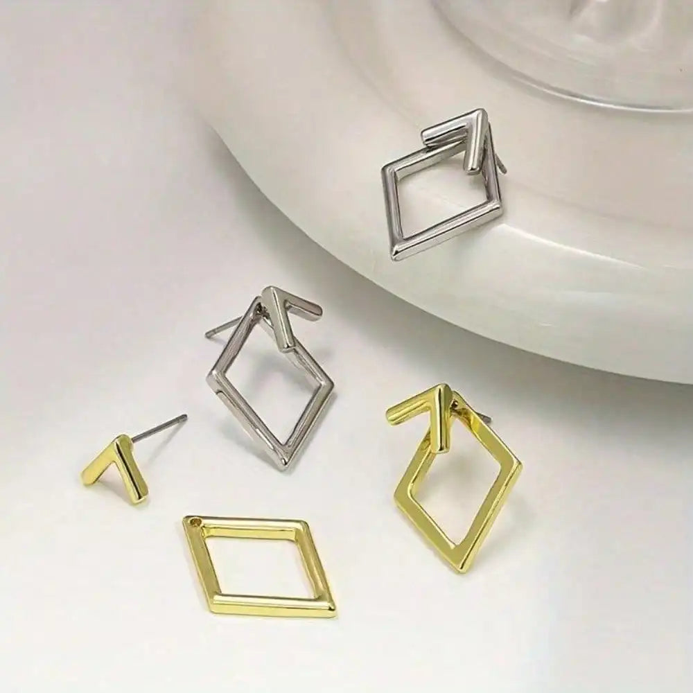 Retro Minimalist Geometric Square Detachable Triangles Stud Earrings for Women Fashion Jewelry Accessories Party Gifts