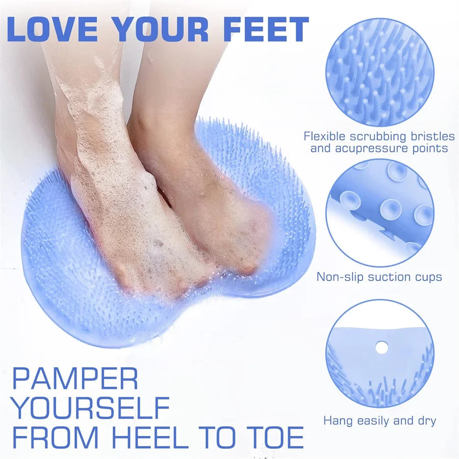 Shower Foot Scrubber Mat with Suction Cups, Non-Slip Exfoliating Foot Cleaner for Shower & Bath, Multi-Use Back Massager Pad