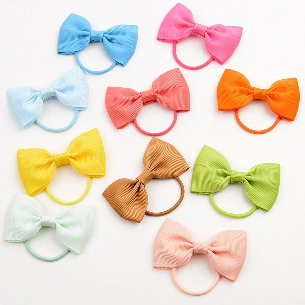 2.75 Inch Small Ribbon Bows With Elastic Hair Bands For Kids Girls Ponytail Solid Color Bowknot Hair Ropes Ties Hair Accessories