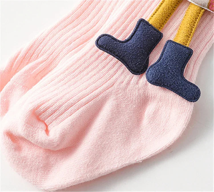Knitted Tights for Girls Solid Children's Pantyhose Cartoon Rabbit Cotton Soft Kids Girls Tights Autumn Winter 1-7T Trousers New