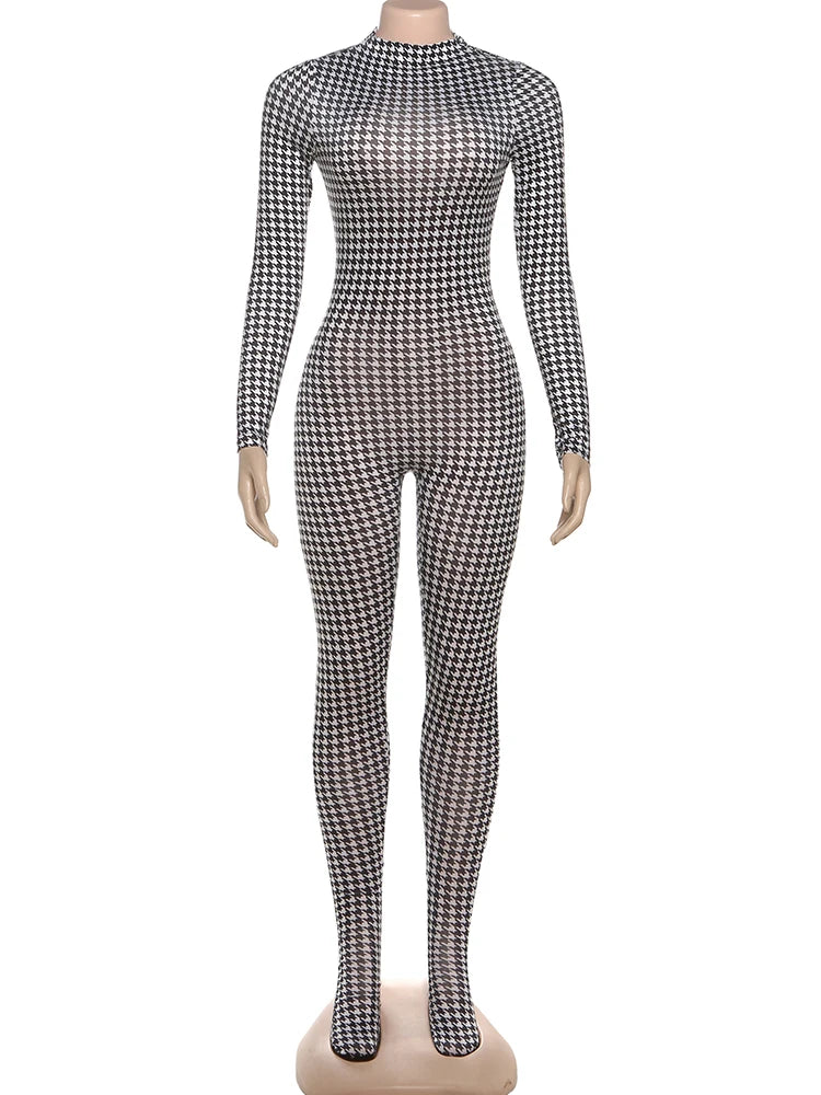 Weird Puss Sexy Foot Jumpsuit Women Snake Print Autumn Trend o-Neck Full Sleeve Stretch Skinny Street Clubwear Zip Slim Overalls