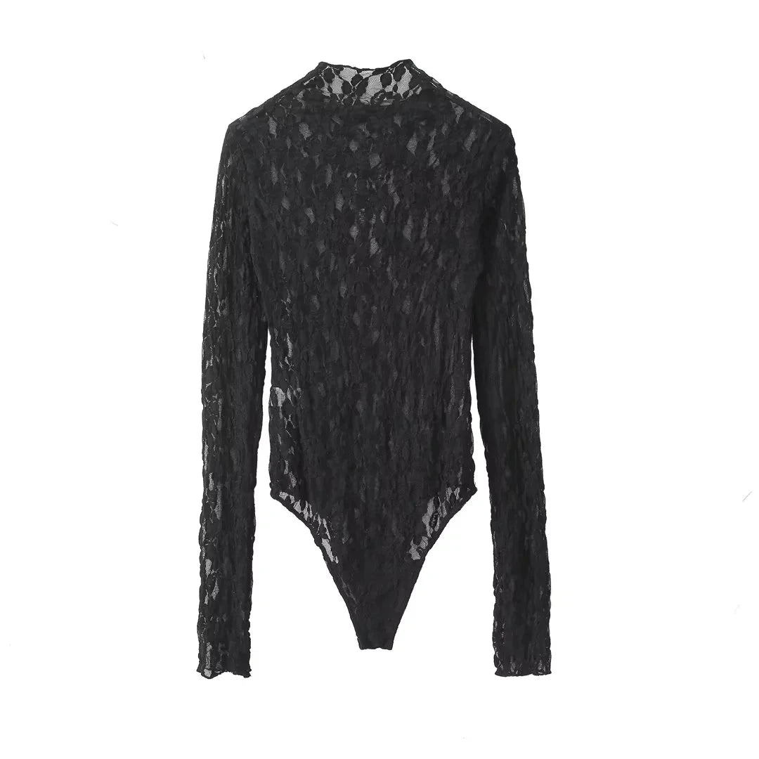 HH Womens Lace Pants Sets Slim Jumpsuits Top + High Waist Trousers Sexy Lady Floral Lace Translucent Y2k Bodysuit Suits