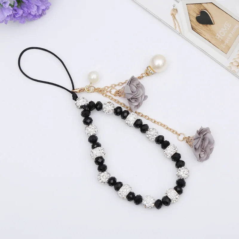 Short Mobile Phone Hanging Rope Creative Gypsum Flower Bracelet Wrist Rope Crystal Phone Case Pendant Fflower Pendant For Women