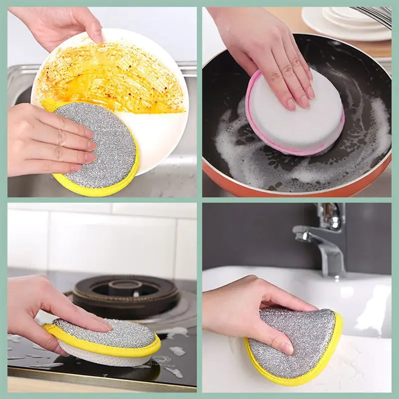 10PCS Double Side Dishwashing Sponge Dish Washing Brush Pan Pot Dish Wash Sponges Household Cleaning Reusable Kitchen Tool
