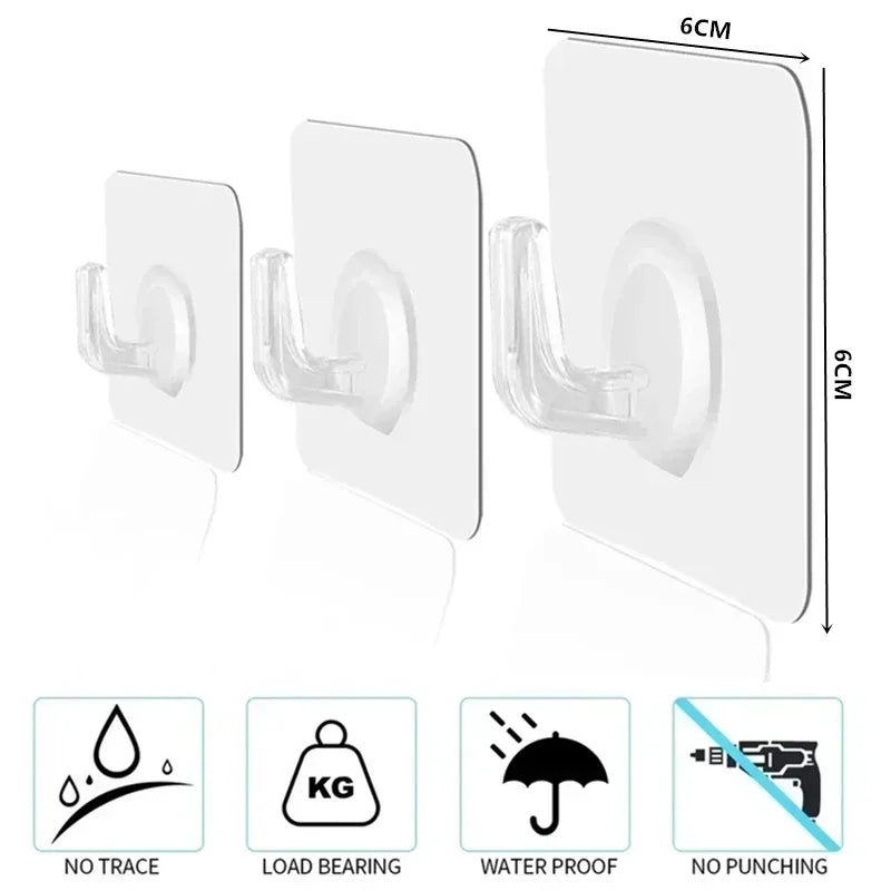 Adhesive Plastic Clear Utility Hooks Transparent Hook for The Drill-Free Wall Waterproof Key Wall Hooks.