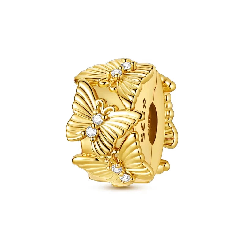 Original 925 Sterling Silver Gold Series DIY Charms Beads Inlaid Zirconium Sun Leopard Pendants Fit Bracelet DIY Jewelry Making