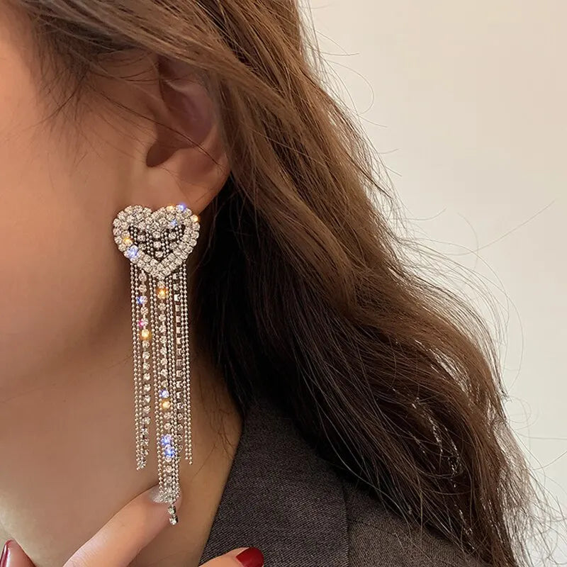 Butterfly Earrings For Women Sparkly Rhinestone Long Tassel Earrings Heart Drop Earrings Wedding Party Jewelry Valentine Gifts C