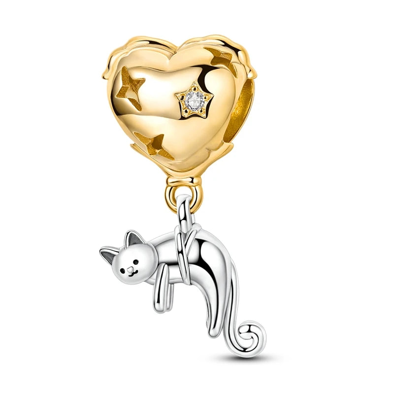 Original 925 Sterling Silver Gold Series DIY Charms Beads Inlaid Zirconium Sun Leopard Pendants Fit Bracelet DIY Jewelry Making