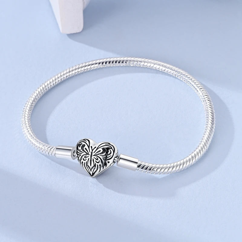 New 925 Sterling Silver Heart Shaped Zircon Snake Bone Bracelet For Women Fashion Birthday Jewelry Gift