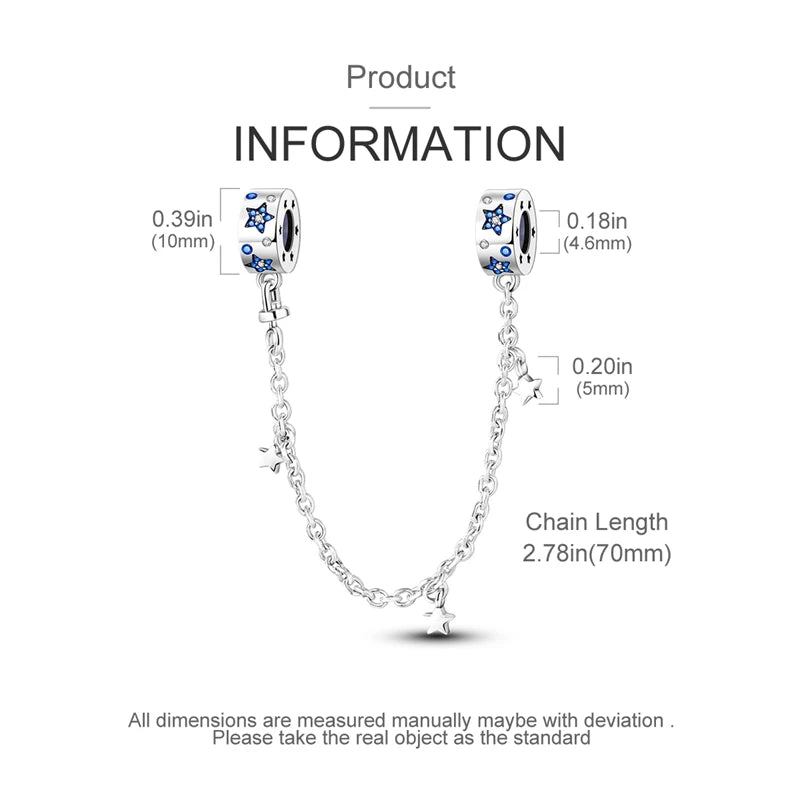 Safety Chain Hot Sales 925 Sterling Silver Brilliant Star Safety Chain Charms Fit 3mm Original Bracelet DIY Women Party Jewelry