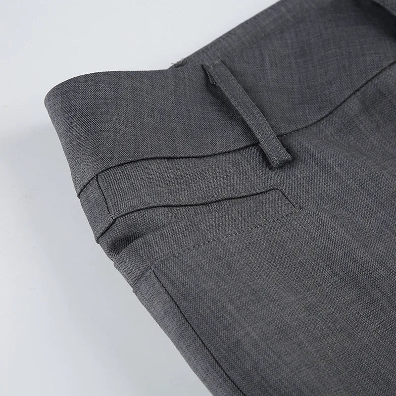 Lucyever Grey Low Waisted Flared Pants Female Y2K High Street Retro Wide Leg Trousers Fashion Slim Pocket Office Lady Suit Pants