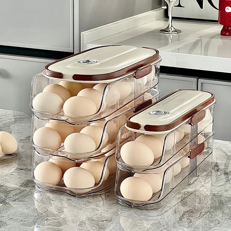 1pc egg storage box, automatic rolling refrigerator egg rack storage, hand-held egg refrigerator side door storagerack